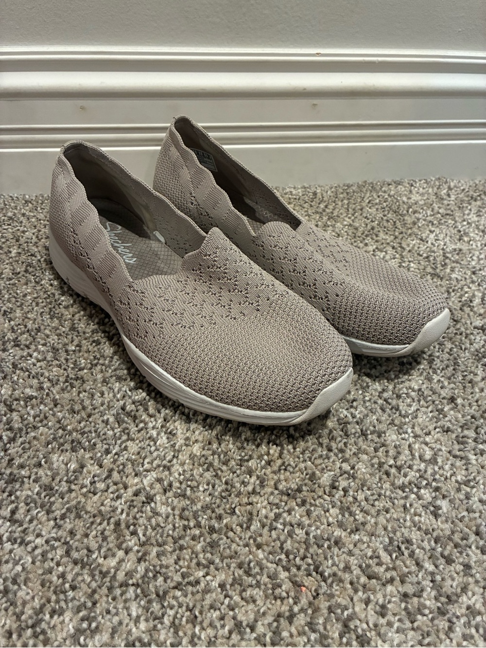 Skechers Slip-On Knit Sneakers in Light Taupe